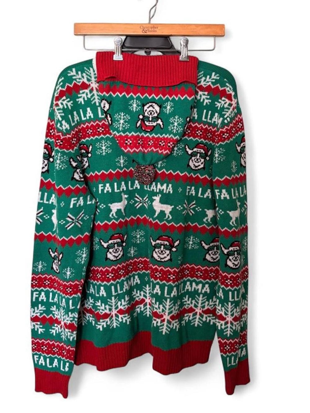 Holiday 'Fa La Llama' Green Knit Sweater with matching Hat! Unisex XL